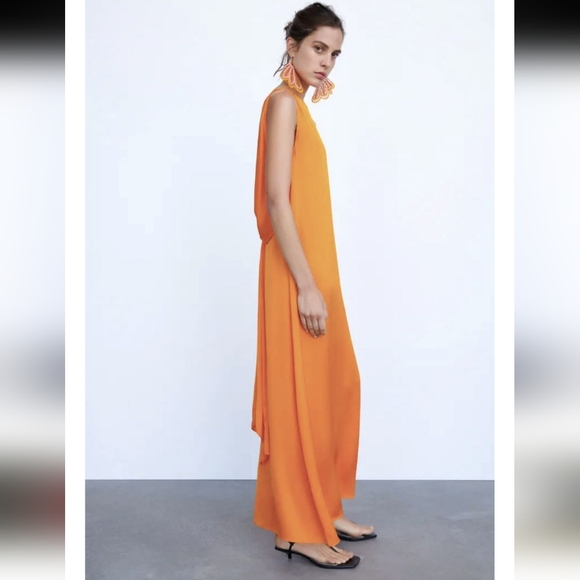 ZARA Draped Orange dress NWT - Picture 5 of 16